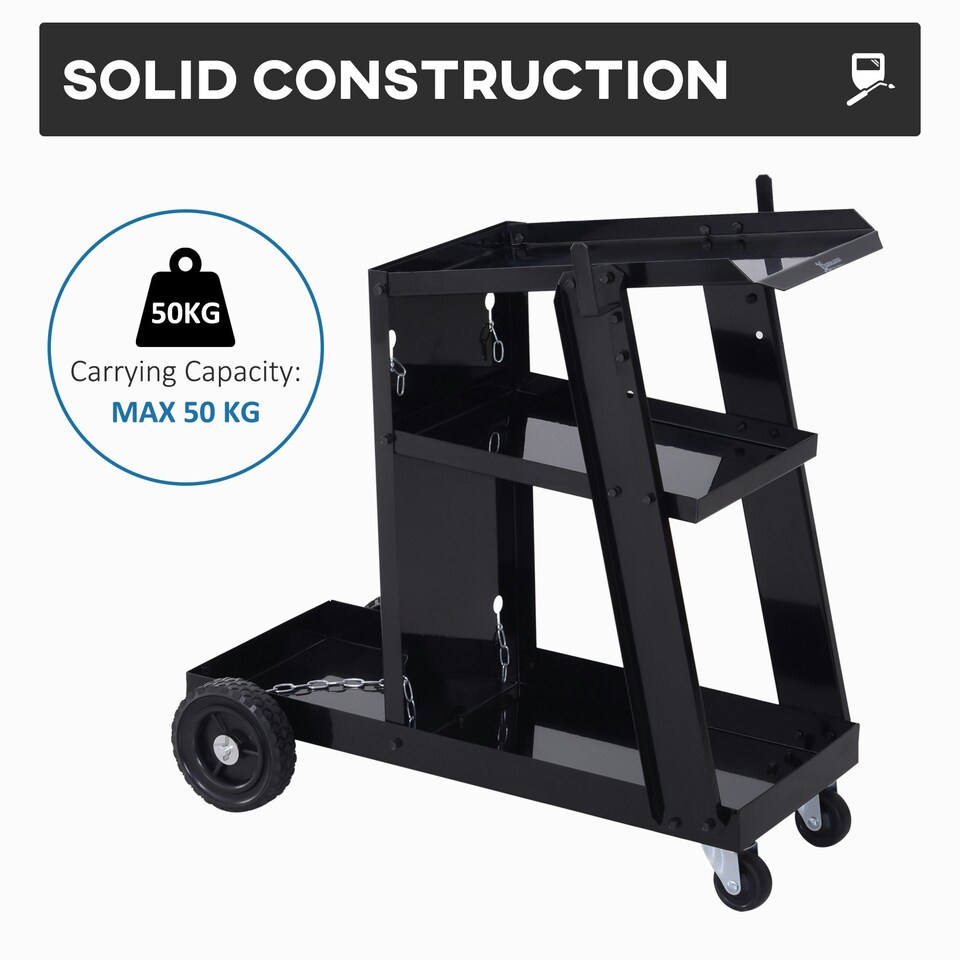 image 1 of DURHAND Three-Tier Welding Cart Welder Trolley for Gas Bottles w/ Wheels, Black