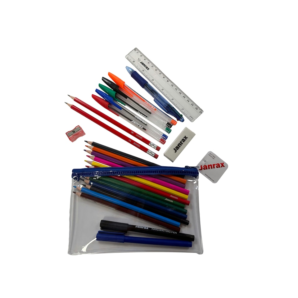 image 1 of Stationery Filled Blue Zip 8x5" Pencil Case with Colouring Pencils