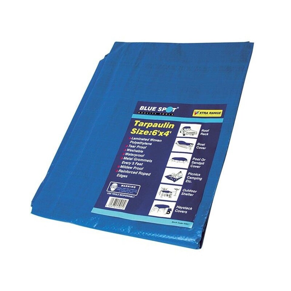 Bluespot Tools Tarpaulin - Multi Colour - Blue, 1.8 x 1.2m  (6 x 4ft) | Multi | Blue, 1.8 x 1.2m  (6 x 4ft)