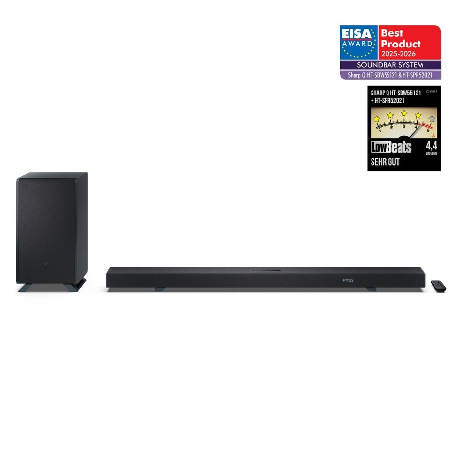 image 1 of SHARP HT-SBW55121(BK) Q 5.1.2 Dolby Atmos DTS:X Soundbar with Wireless Subwoofer - Black