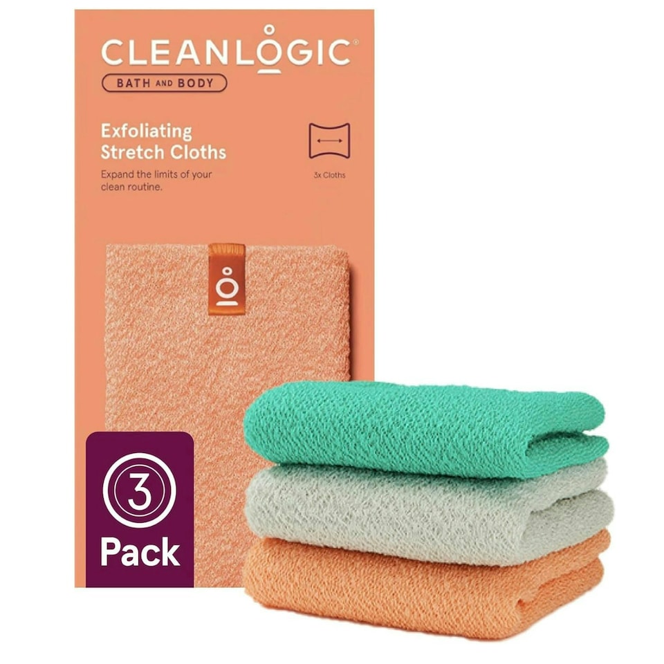 image 1 of Cleanlogic Bath and Body Exfoliating Stretch Bath/Shower Cloth Contains 3 Pairs