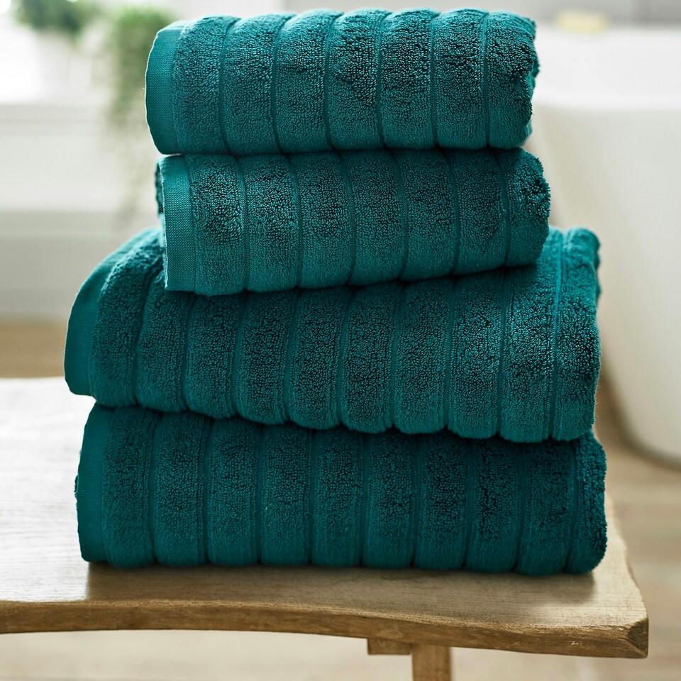 image 1 of Ribbleton 100% Cotton Zerotwist Ribbed Towels – Hand, Bath & Sheet Sizes – Ultra Soft | Green | Dark Green | Bath towel