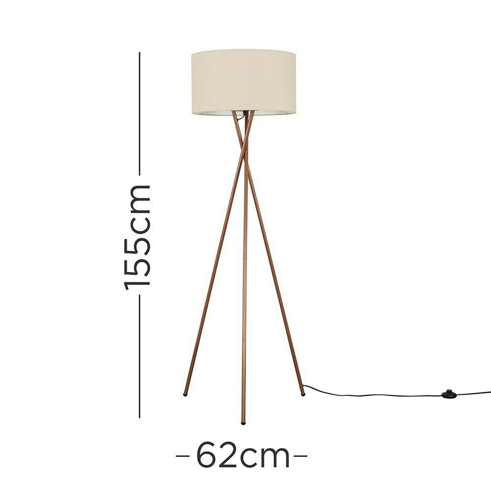 image 1 of ValueLights Camden Copper Tripod Floor Lamp with Natural Shade | Cream