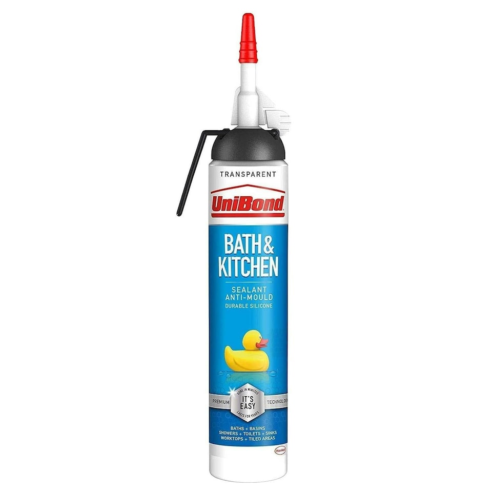 image 1 of UniBond Mould Resistant Bath & Kitchen Silicone Sealant Transparent, 208g