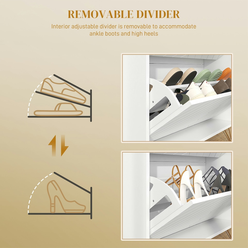 image 1 of HOMCOM Narrow Shoe Storage Cabinet with 2 Flip Drawers for 12 Pairs of Shoes