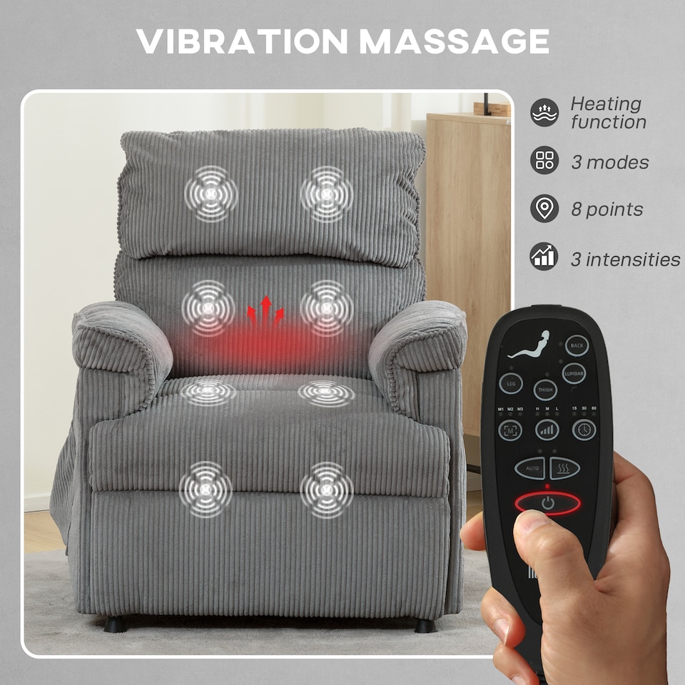 image 1 of HOMCOM Massage Recliner with Quiet Motor, Power Reclining Chair, Grey | Grey