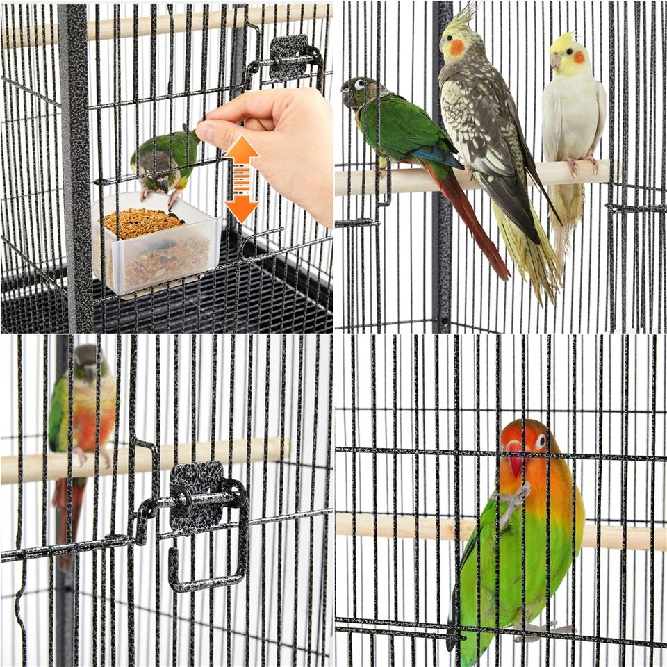 image 1 of Yaheetech 100.5 cm Tall Wrought Iron Bird Cage with Rolling Stand Black
