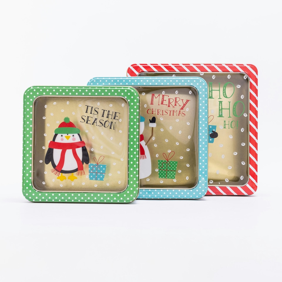 image 1 of 3 Set Square Character Christmas Tins