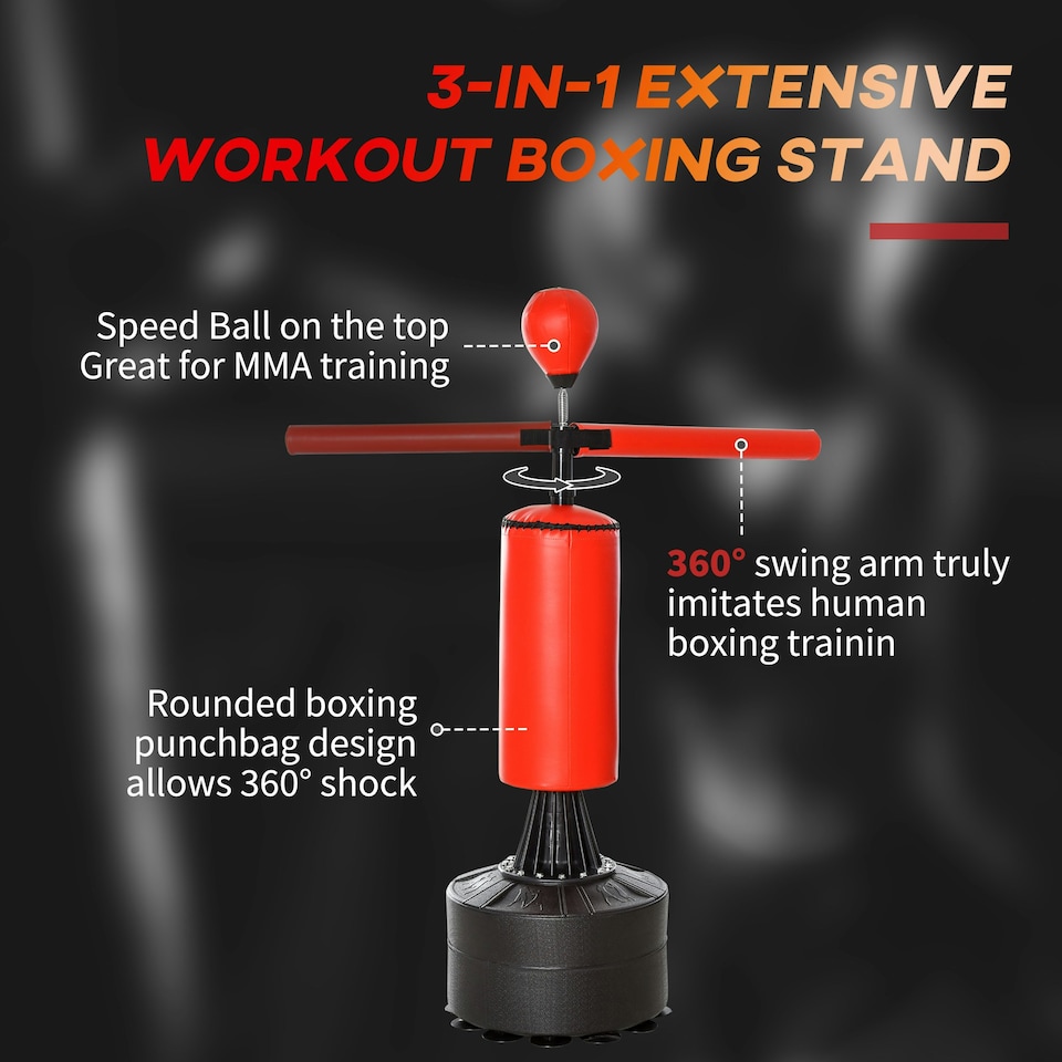 image 1 of HOMCOM Boxing Punch Bag Stand w/ Rotating Flexible Arm Speed Ball Waterable Base Red