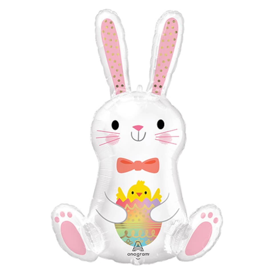 image 1 of Bunny Rabbit with Chick Helium Foil Giant Balloon 83cm / 33 in | White