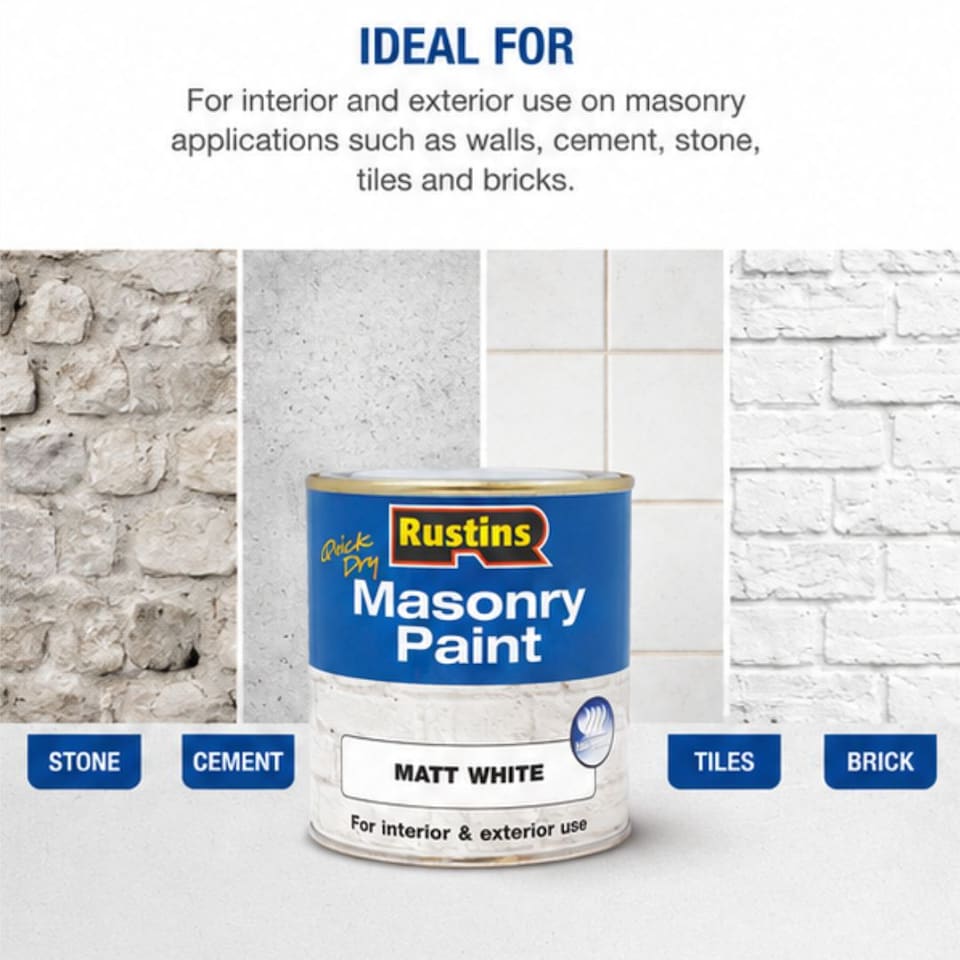 image 1 of Rustins Quick Dry Masonry Paint Matt White 500ml