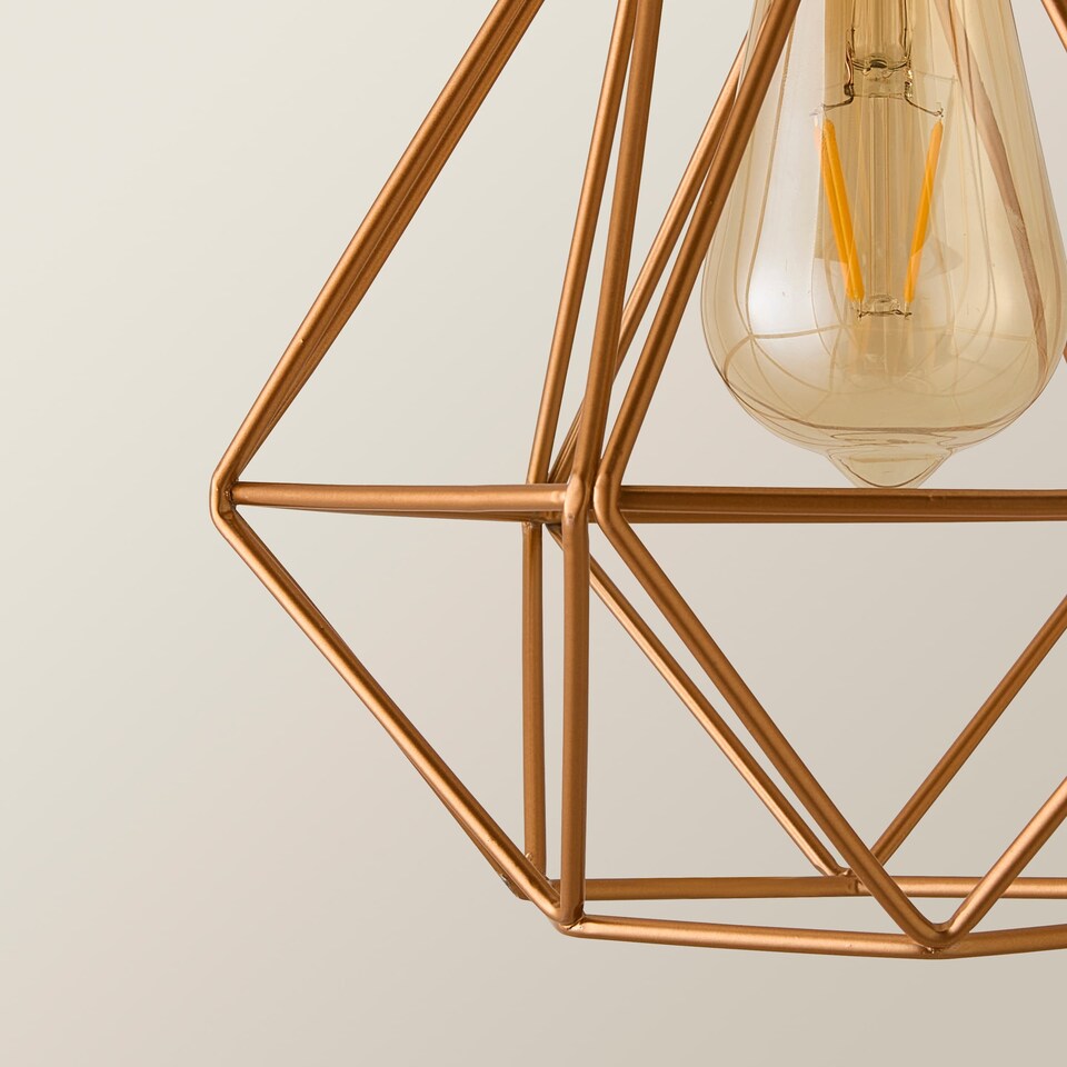 image 1 of ValueLights Modern Geometric Copper Metal Basket Cage Ceiling Pendant Light Shade