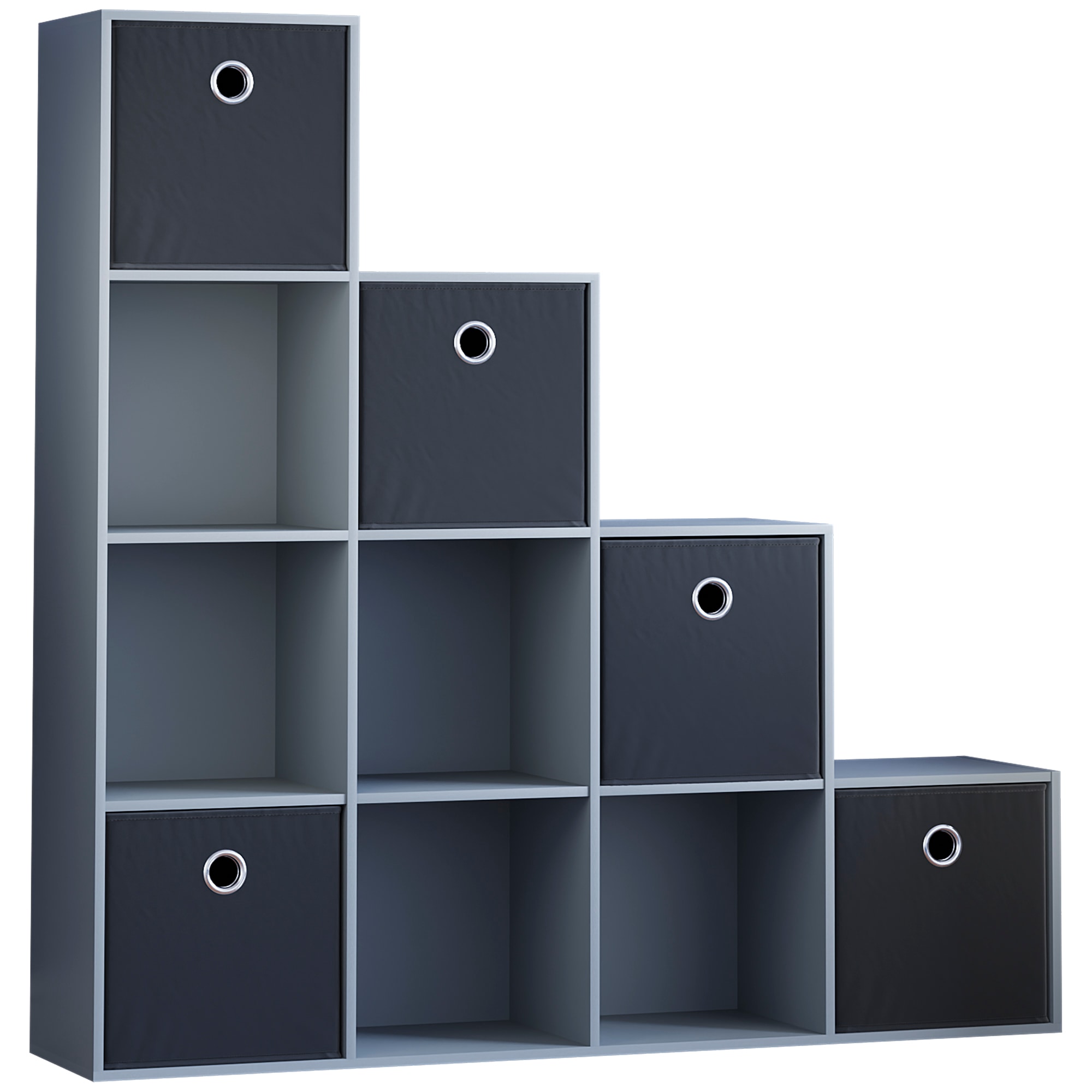 Vida Designs Durham 10 Cube Storage Unit, Grey & Set of 5 Black Cube Storage Baskets