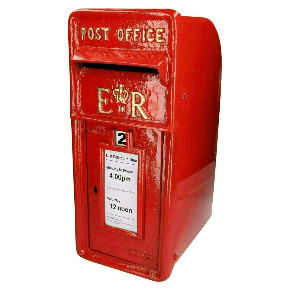 image 1 of ER Royal Mail Post Mail Letter Box Replica Cast Iron Red Post Office Lockable GB Red