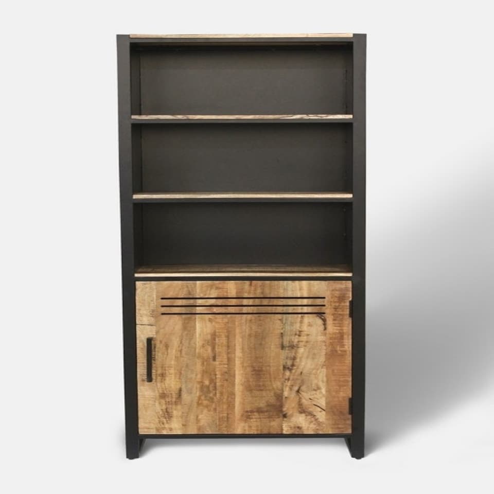 image 1 of Frais Range Bookcase - Mango Wood - L35 x W73 x H190 cm - PP Sawn Finish Black