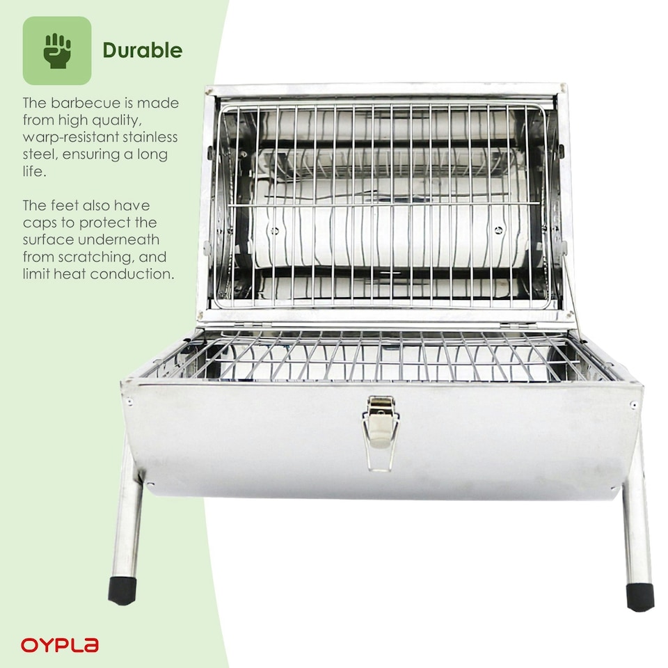image 1 of Oypla Portable Camping Stainless Steel Barrel BBQ Charcoal Barbecue Table Top