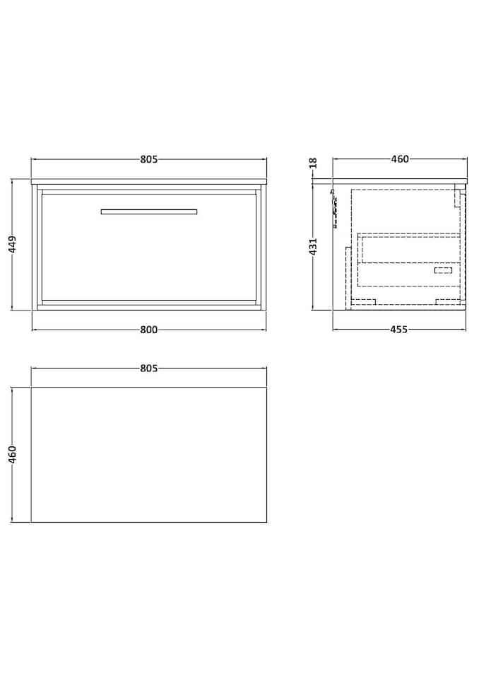 image 1 of Balterley Framed Design Wall Hung Single Drawer Vanity with Worktop | Green | Reed Green | 449 x 805 x 460mm