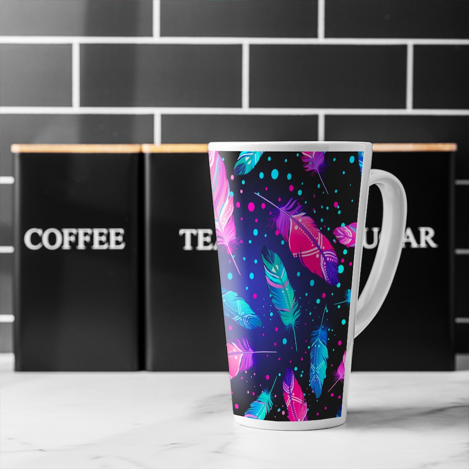 image 1 of Painted Bird Feathers Latte Mug