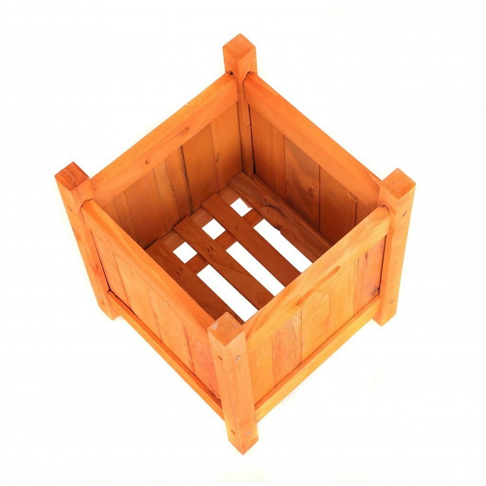 image 1 of Oypla Garden Wooden Square Flower Planter Ornamental Plant Pot Brown