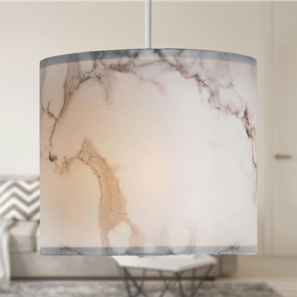 image 1 of First Choice Lighting White Marble Print Ceiling Light Shade Grey