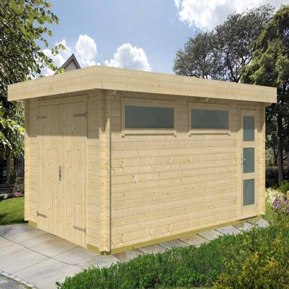 image 1 of Canberra-Log Cabin, Wooden Garden Room, Timber Summerhouse, Home Office - L422.7 x W600 x H233.7 cm Brown