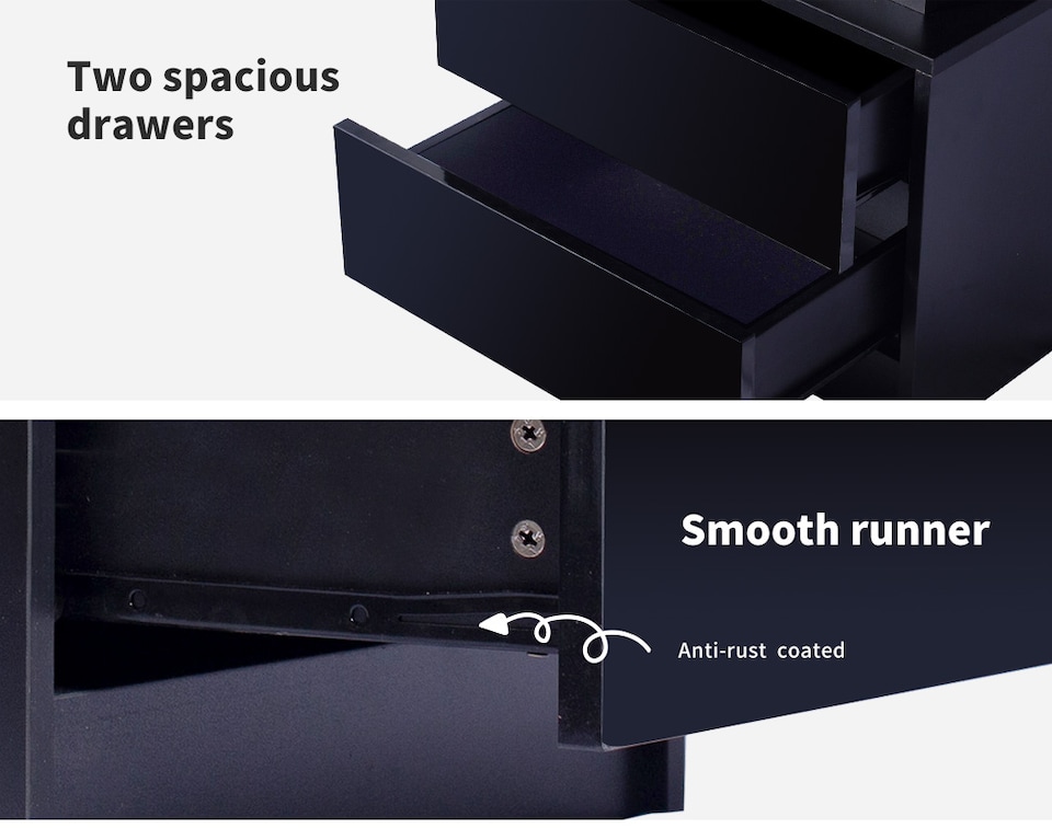 image 1 of Levede 2 Drawer Bedside Table High Gloss RGB LED Nightstand Cabinet | Black | Black