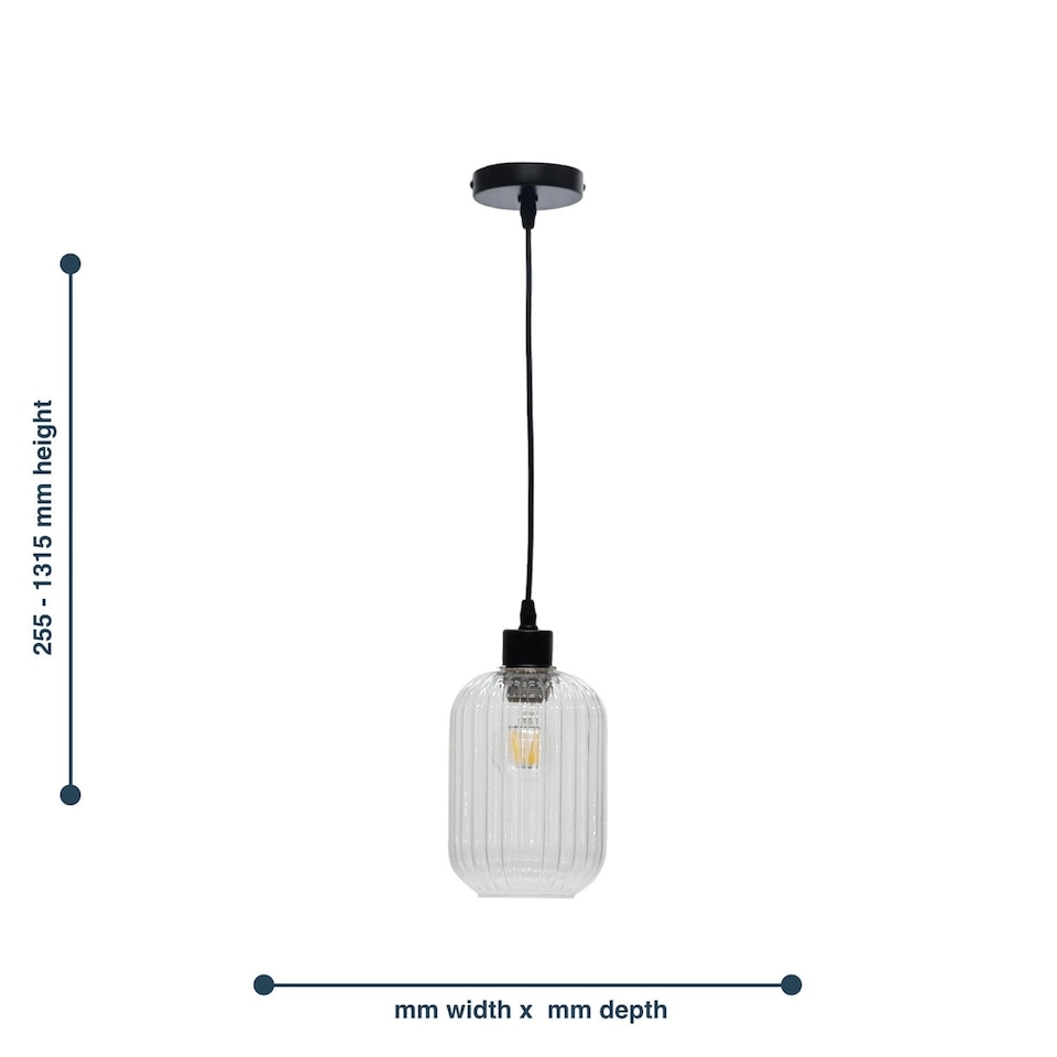 image 1 of Set of 2 Batley - Clear Ribbed Glass with Black Pendant Fittings | Clear | Clear | 2