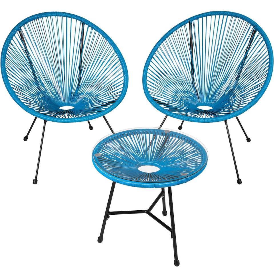image 1 of Garden Table and Chairs Santana - retro Acapulco design, weather-resistant, and safety glass tabletop | Blue | blue | 1