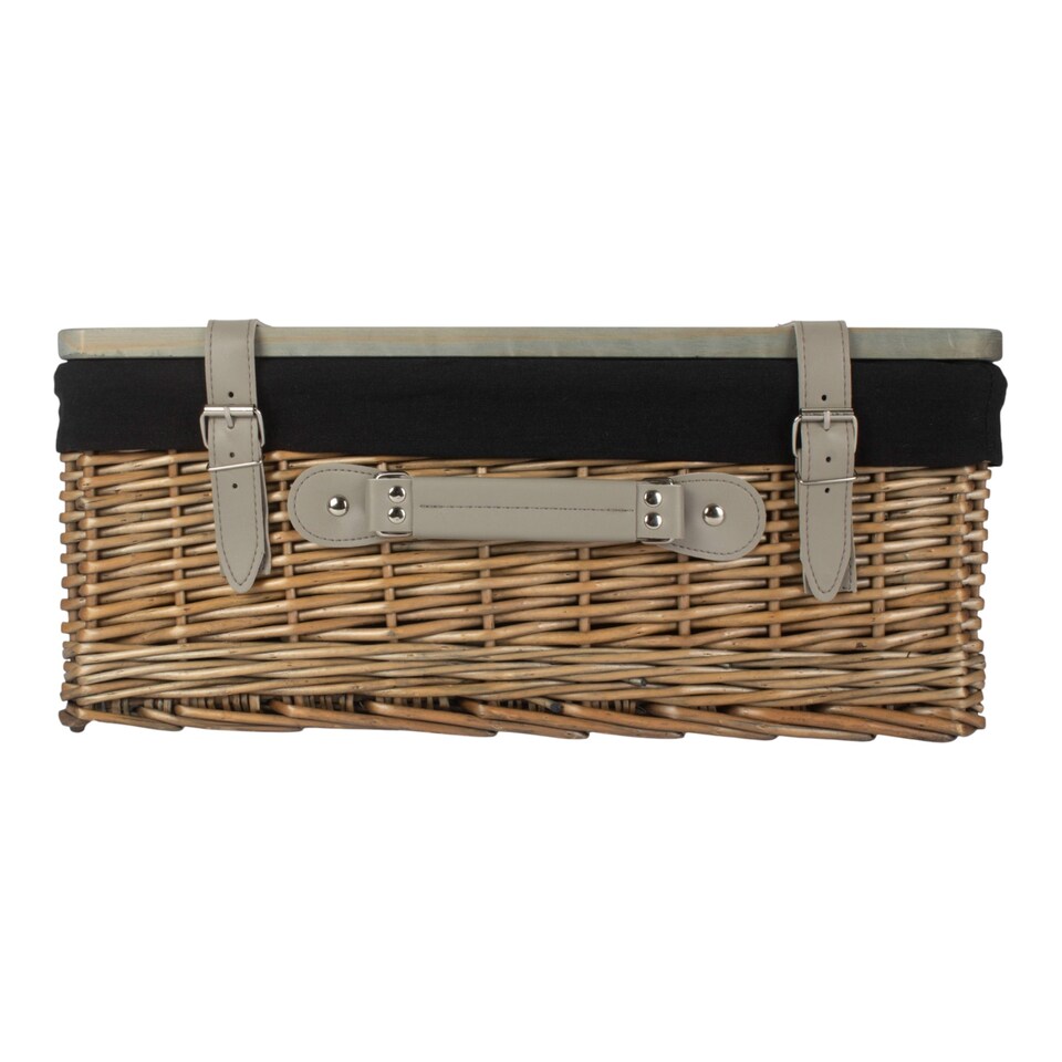 image 1 of 41cm Antique Wash Black Lined Willow Empty Picnic Basket with Pinewood Lid | Brown | Brown | M | 1