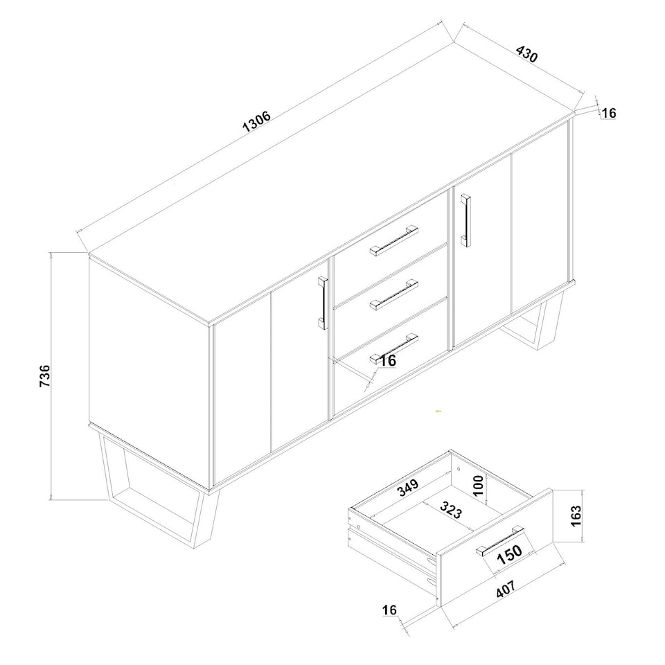 image 1 of Texas 2 Door 3 Drawer Medium Sideboard in Antique Waxed Pine - Industrial Style with Metal Legs | Brown | Brown | One Size | 1