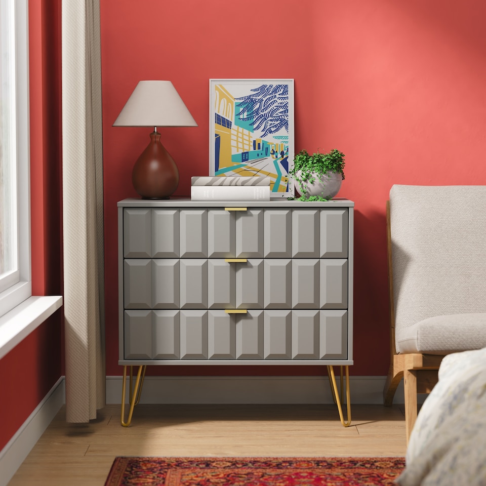 image 1 of Metro 3 Drawer Chest of Drawers in Dusk Grey (Ready Assembled) | Grey | Dusk Grey