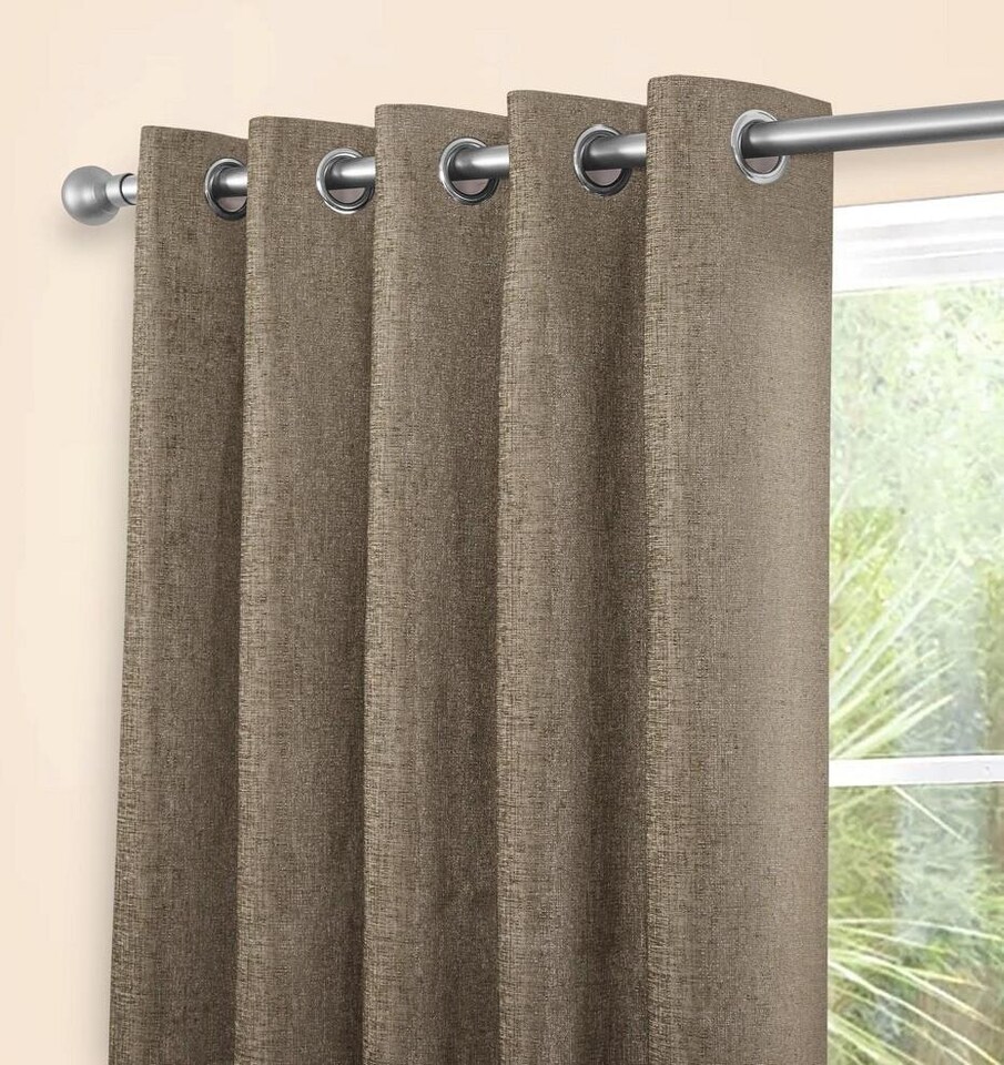 image 1 of Amberley - Thermal Interlined Chenille Curtains - Eyelet - 100% Polyester (Earth, 90'' x 90'' - 229cm x 229cm (Pair)) | Brown | Brown