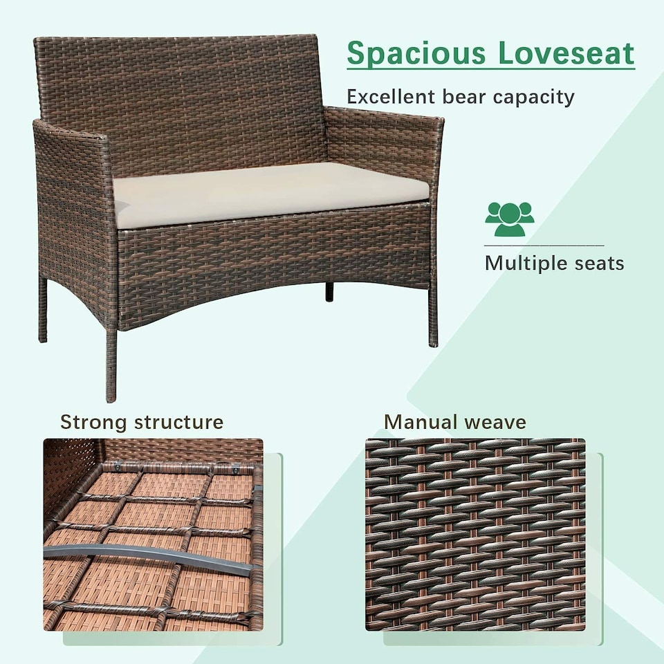 image 1 of MCC DIrect Rattan Sofa Chairs and Table Outdoor Patio Garden Furniture Bistro Set Roger