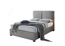 4ft6 Double Light Grey, Tall Headboard, Fabric Upholstered Bed Frame Bedstead. | Grey | Light Grey | Double
