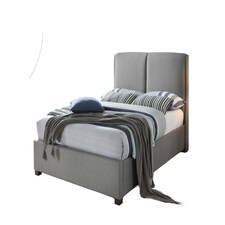 4ft6 Double Light Grey, Tall Headboard, Fabric Upholstered Bed Frame Bedstead. | Grey | Light Grey | Double