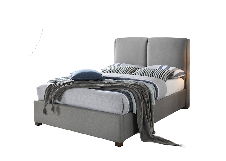 image 1 of 4ft6 Double Light Grey, Tall Headboard, Fabric Upholstered Bed Frame Bedstead. | Grey | Light Grey | Double