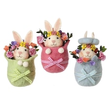 Heaven Sends Set of 3 Multicolour Felt Floral Easter Bunnies in Eggs