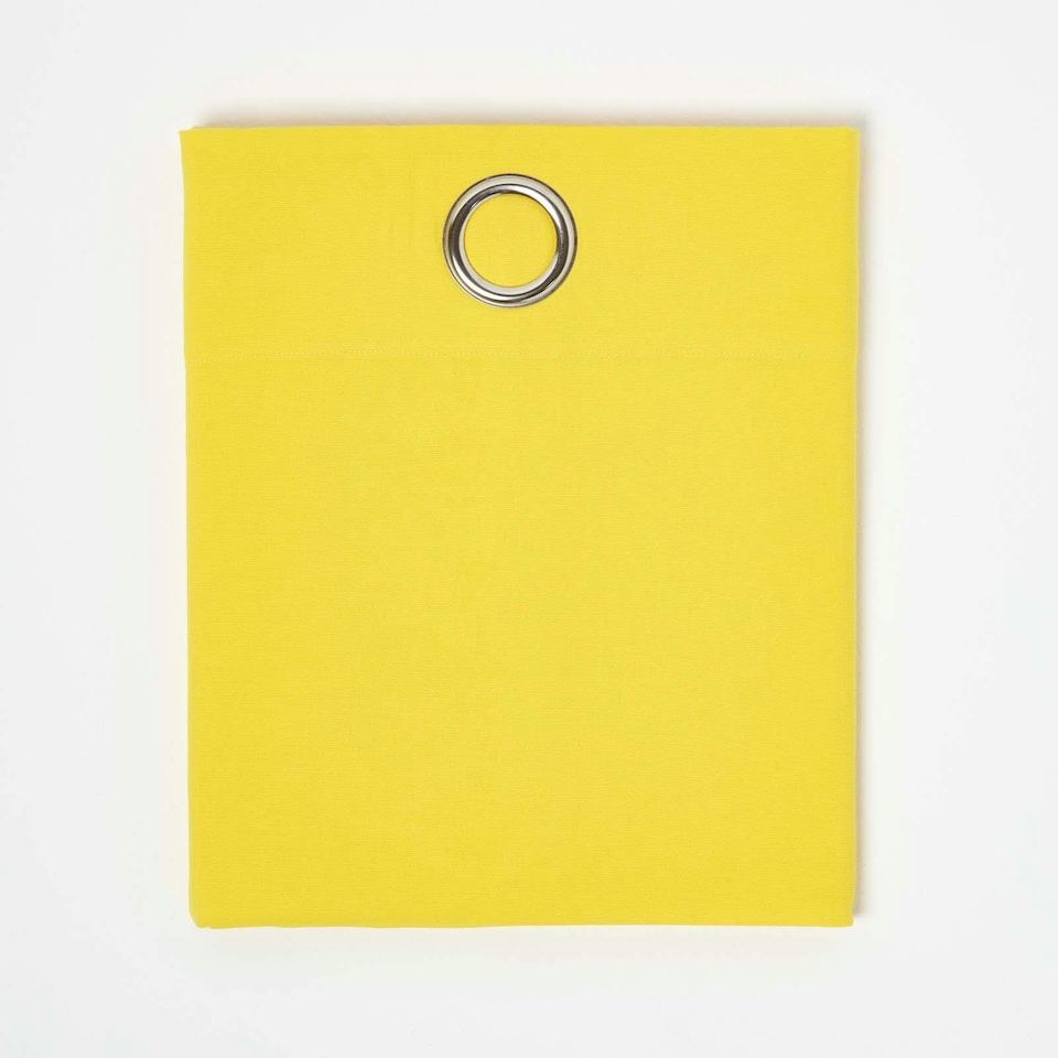 image 1 of Homescapes Plain Yellow Cotton Eyelet Curtains - 117 x 137 cm | Yellow | Yellow | (W) 117cm x (L) 137cm