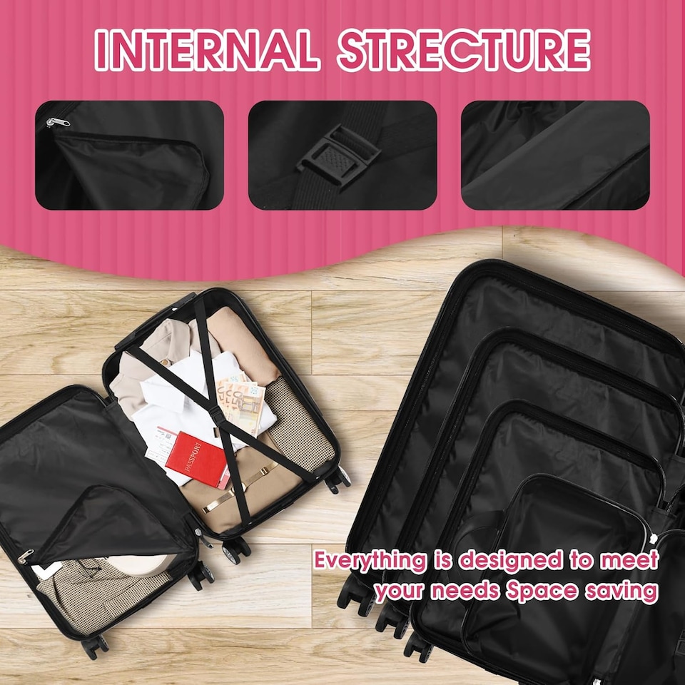image 1 of 4 Piece Travel Luggage Sets with 360° Spinner Wheels