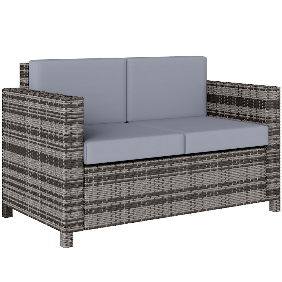 image 1 of Outsunny Rattan Wicker 2-seat Sofa Loveseat Padded Garden Furniture Grey