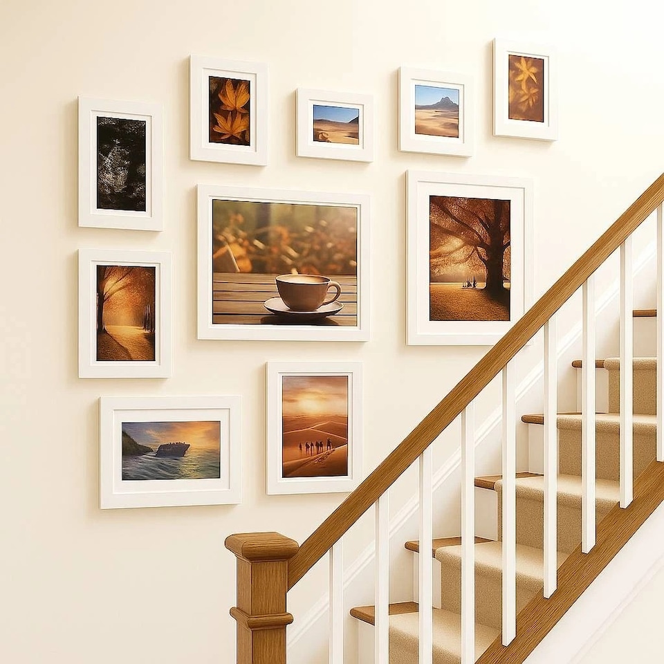 image 1 of 10 Pc Modern Photo Frame Set Wall Mountable and Freestanding Gallery | White | White | Not provided