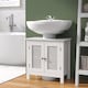 image 3 of COSTWAY Pedestal Sink Storage Cabinet with 2 Doors White