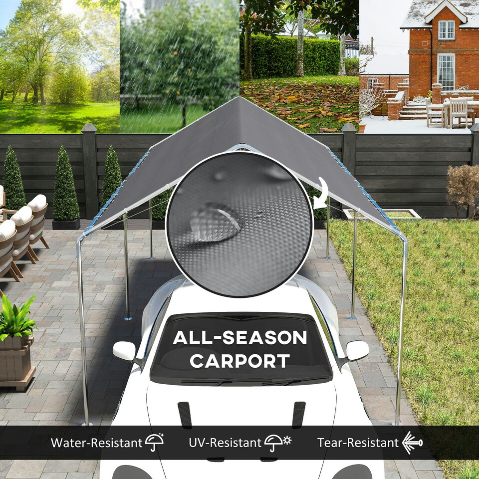 image 1 of Outsunny 2-Rooms Outdoor Carport Galvanized Steel Frame UV Resist