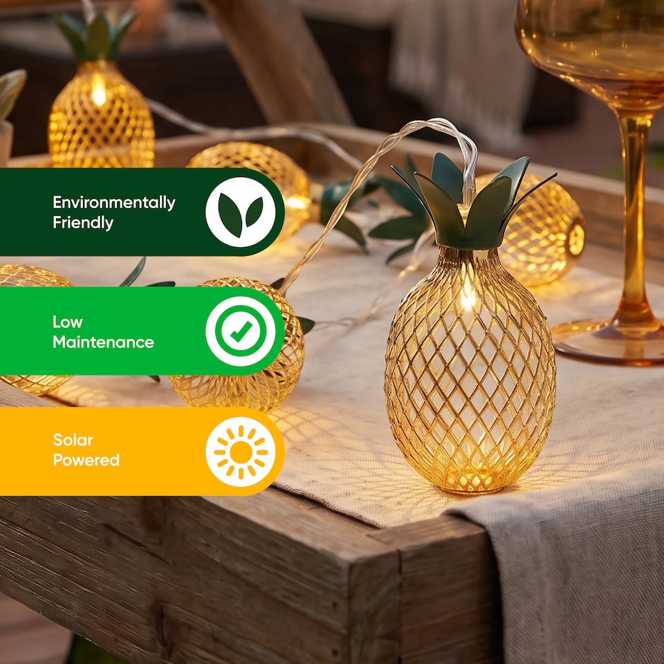 image 1 of 2m Solar Pineapple LED String Lights 10 Warm White Hanging Lanterns