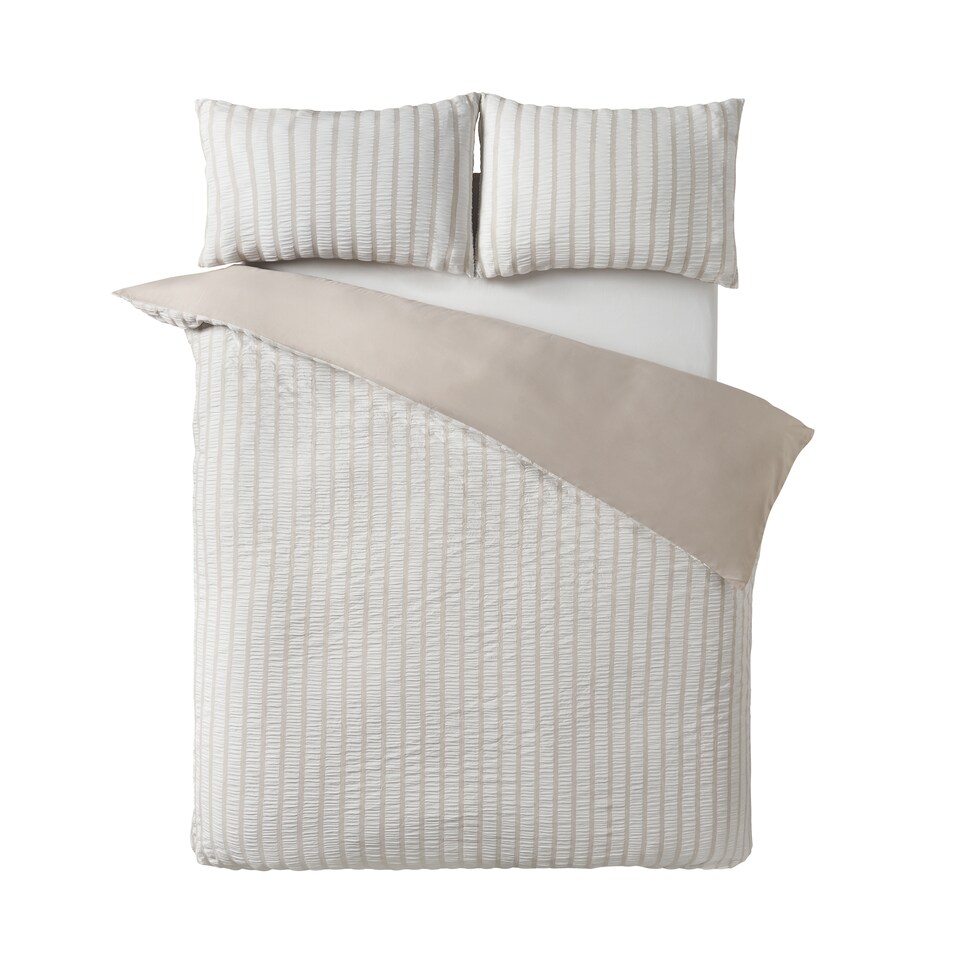 image 1 of Catherine Lansfield So Soft Seersucker Stripe Duvet Cover Set | Cream | Natural | Double