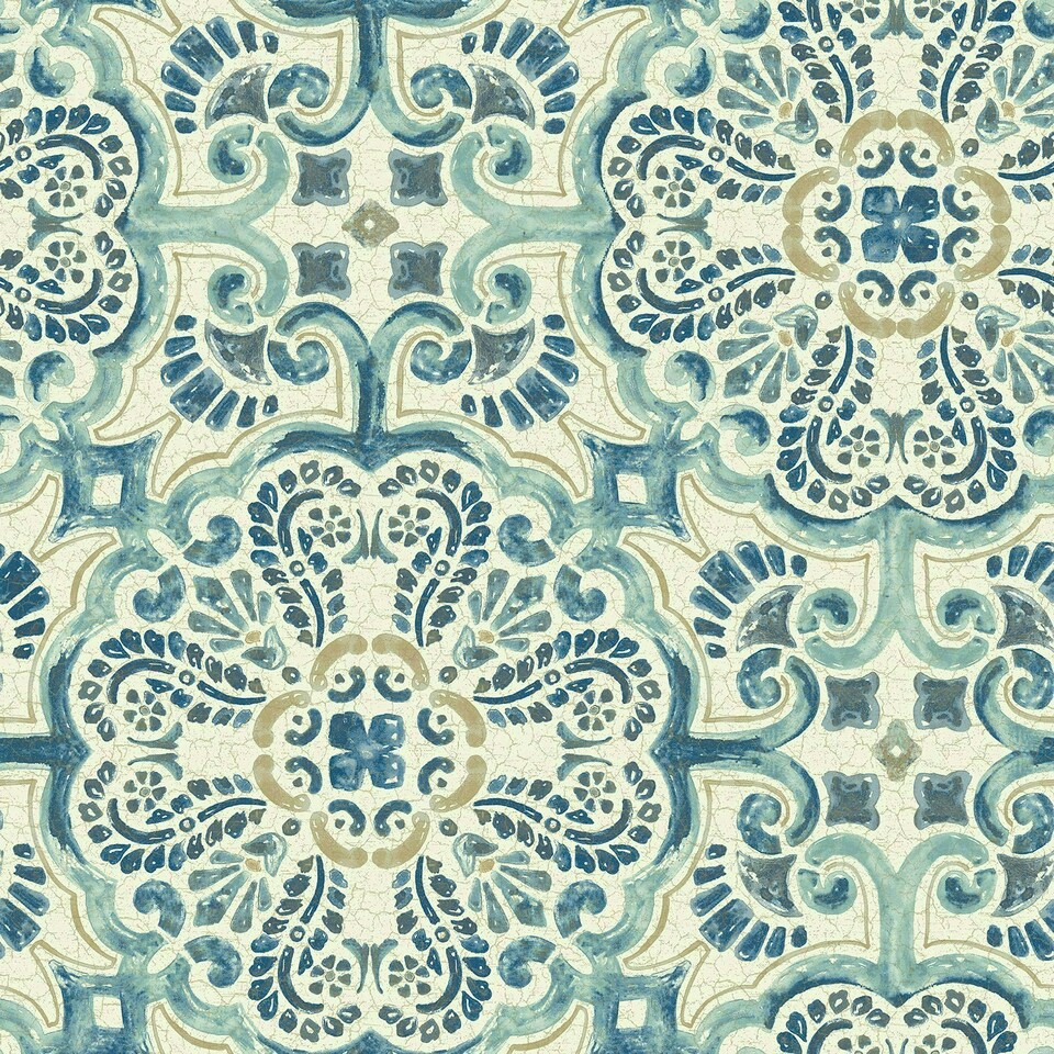 image 1 of A-Street Restored Florentine Tile Blue Wallpaper FD24046 Multi