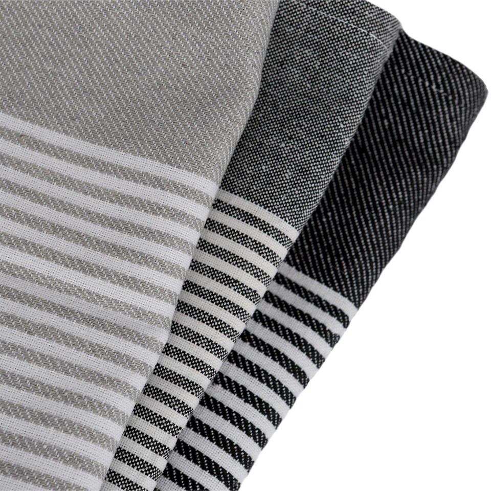image 1 of Nicola Spring Cotton Tea Towels - 70cm x 50cm - Grey Pinstripe - Pack of 4