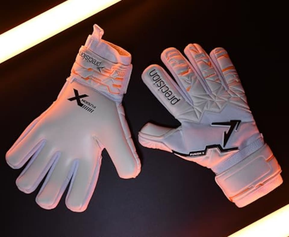 image 1 of Precision Training Fusion X Pro Negative Contact Duo Grip Professional Football Junior Goalkeeper Gloves, White, 7