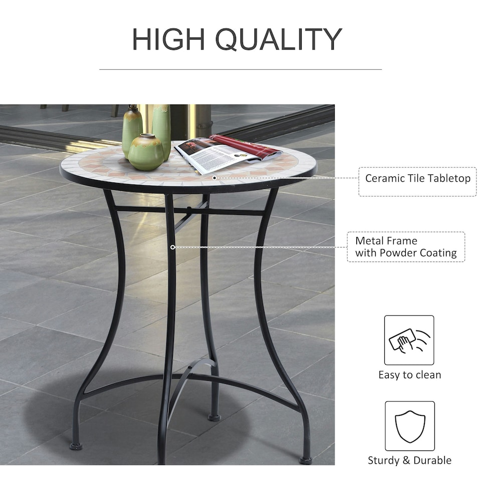 image 1 of Outsunny Mosaic Table Round Ceramic Bistro Garden Furniture Side Bar Table Patio