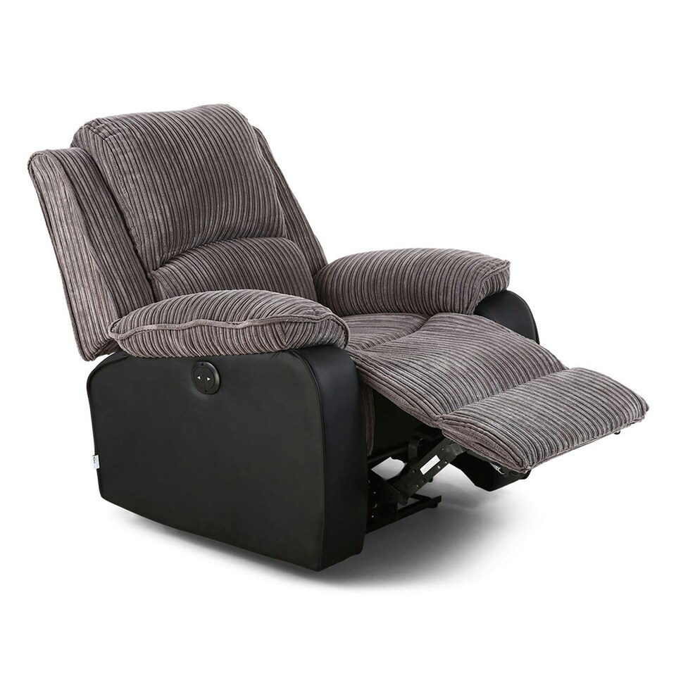 image 1 of Postana Jumbo Cord Fabric Electric Reclining Armchair Recliner Chair (Grey)